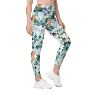 Blue Abstract Floral Leggings with pockets