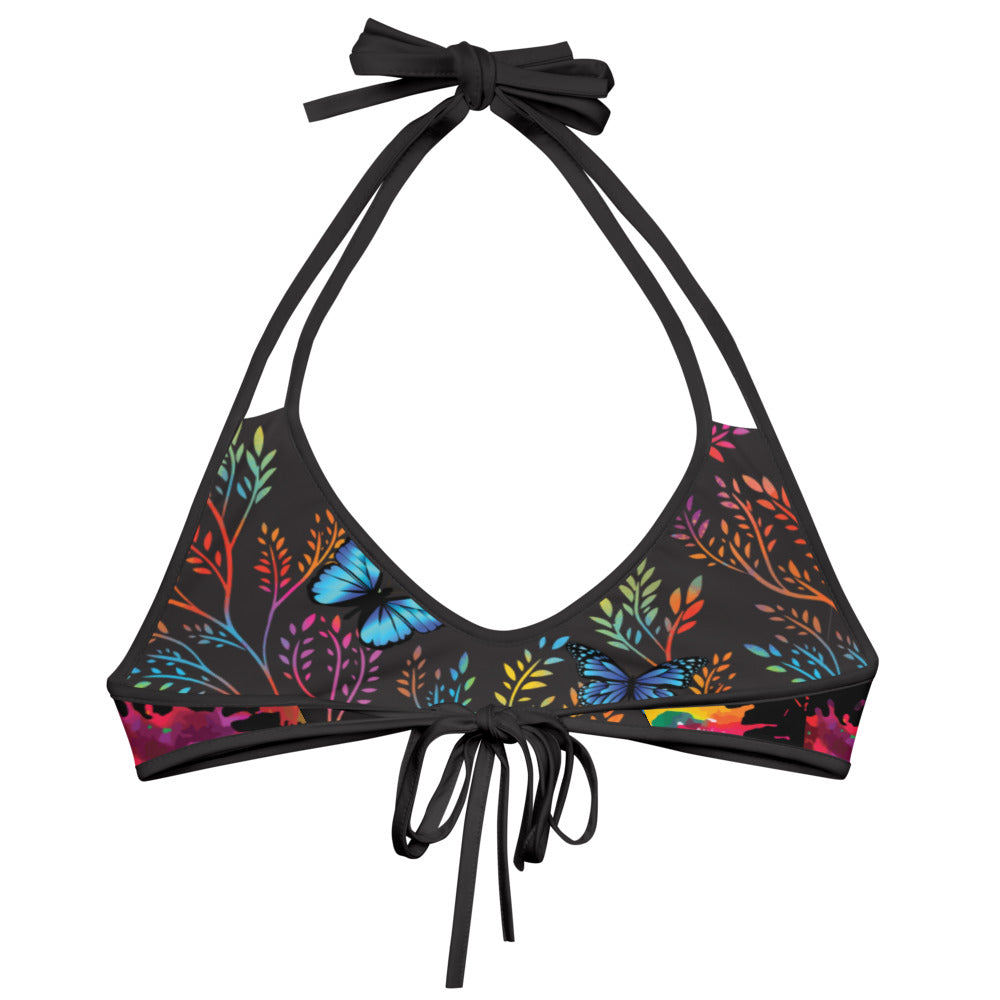 Neon Paint Splotches and Butterflies - Reversible Bikini Top