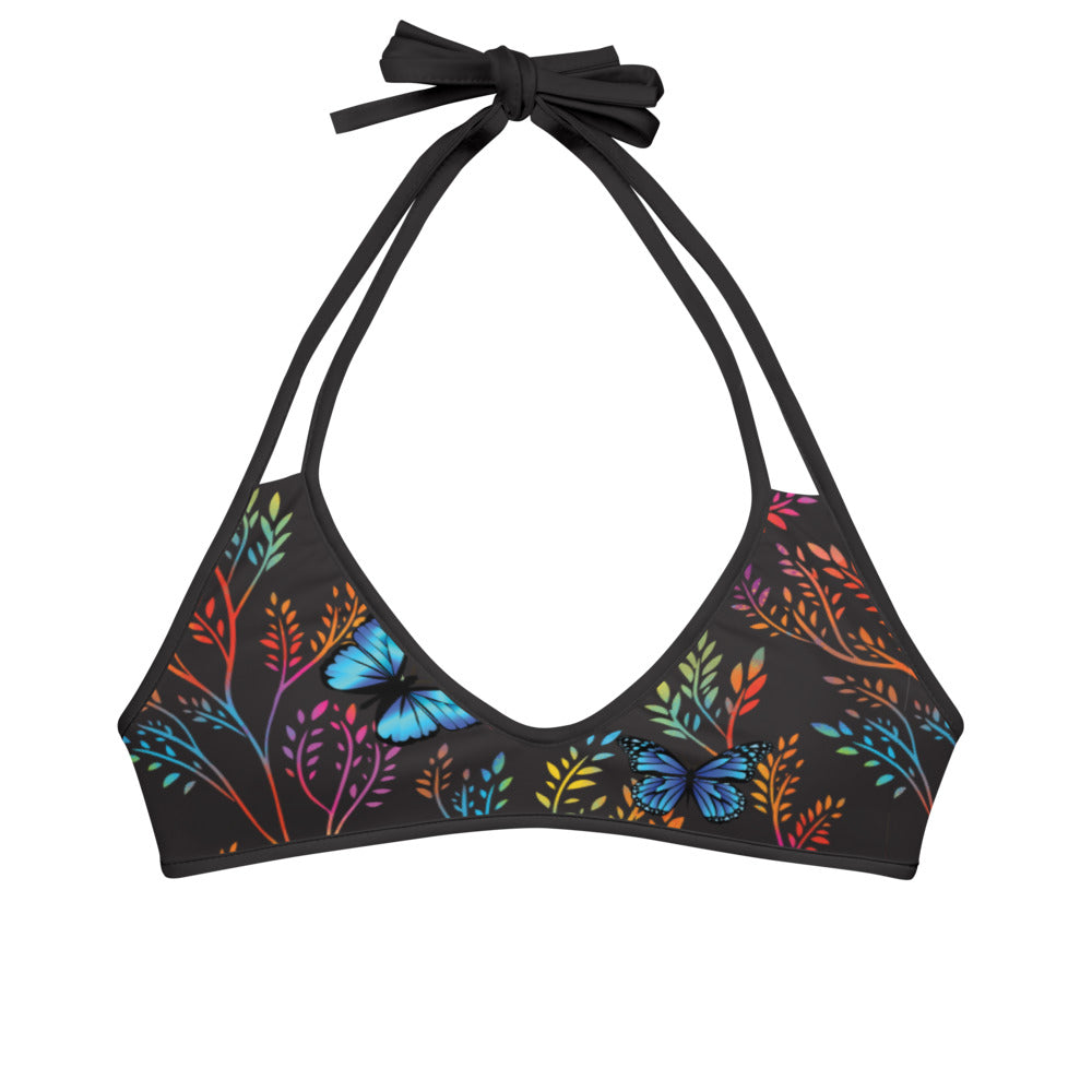 Neon Paint Splotches and Butterflies - Reversible Bikini Top