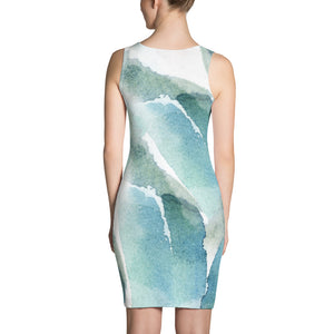 Turquoise and Green Watercolor Brush Strokes - Printed Dress