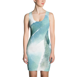 Turquoise and Green Watercolor Brush Strokes - Printed Dress
