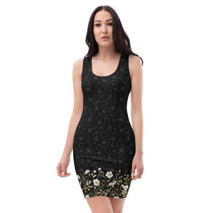 Black Jacquard and Gold Flowers - Printed Dress