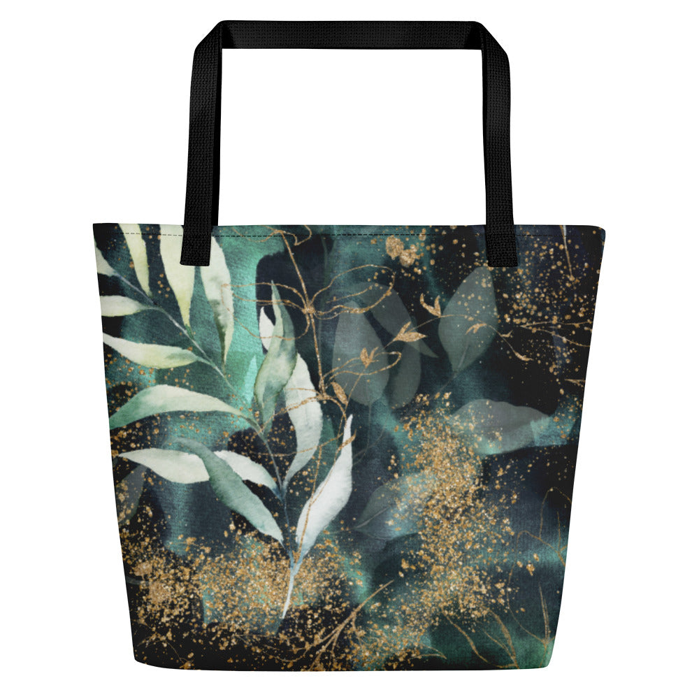 Turquoise, Black and Gold Splatter - Beach Bag