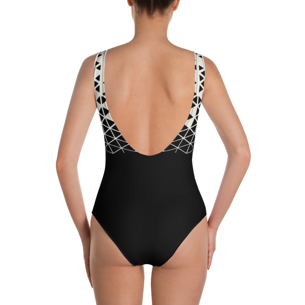 Black and Cream Geometric - One-Piece Swimsuit