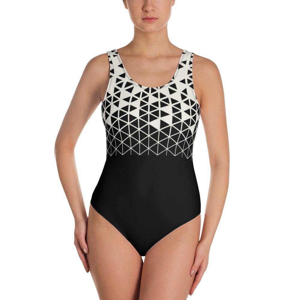 Black and Cream Geometric - One-Piece Swimsuit