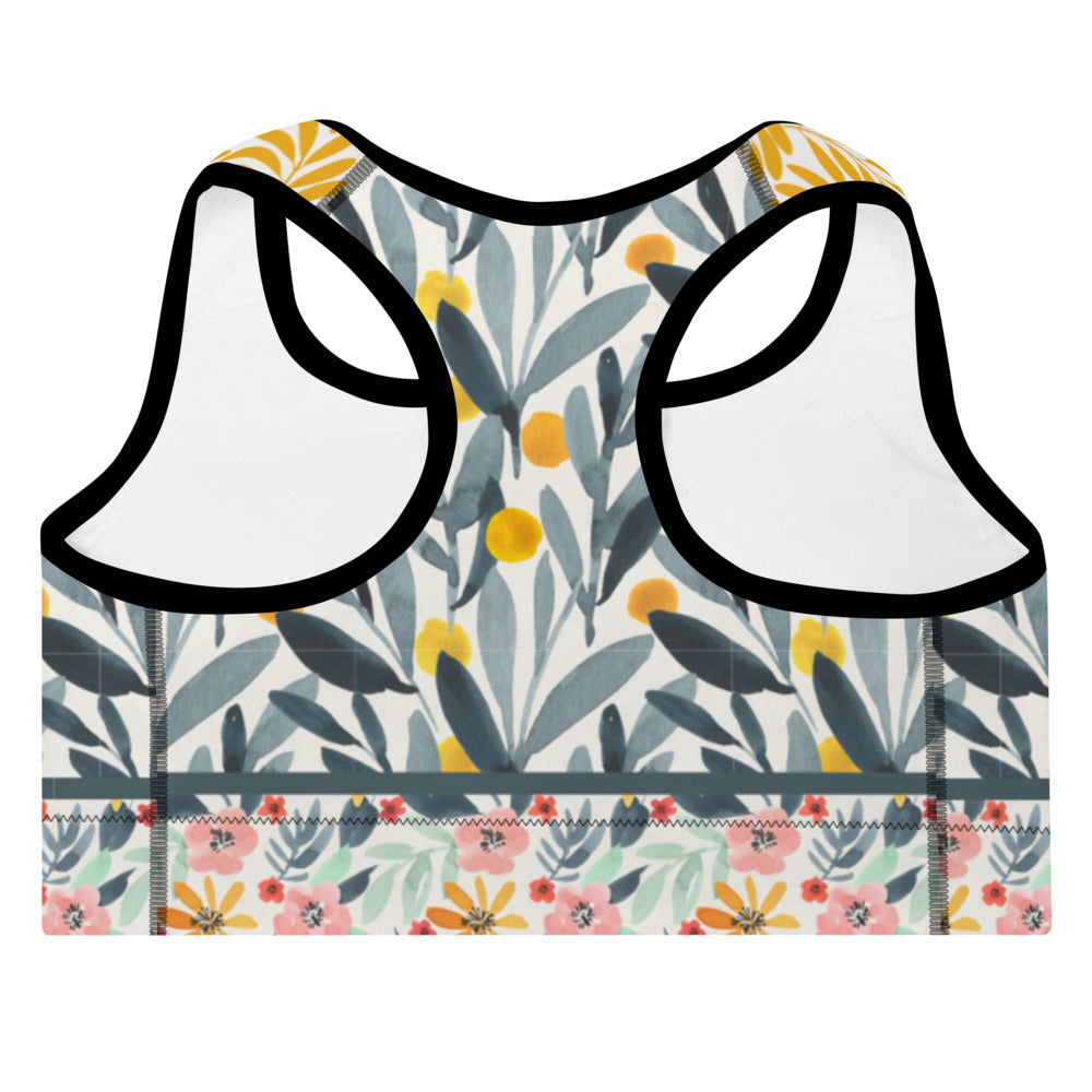 Yellow and Grey Watercolor - Padded Sports Bra