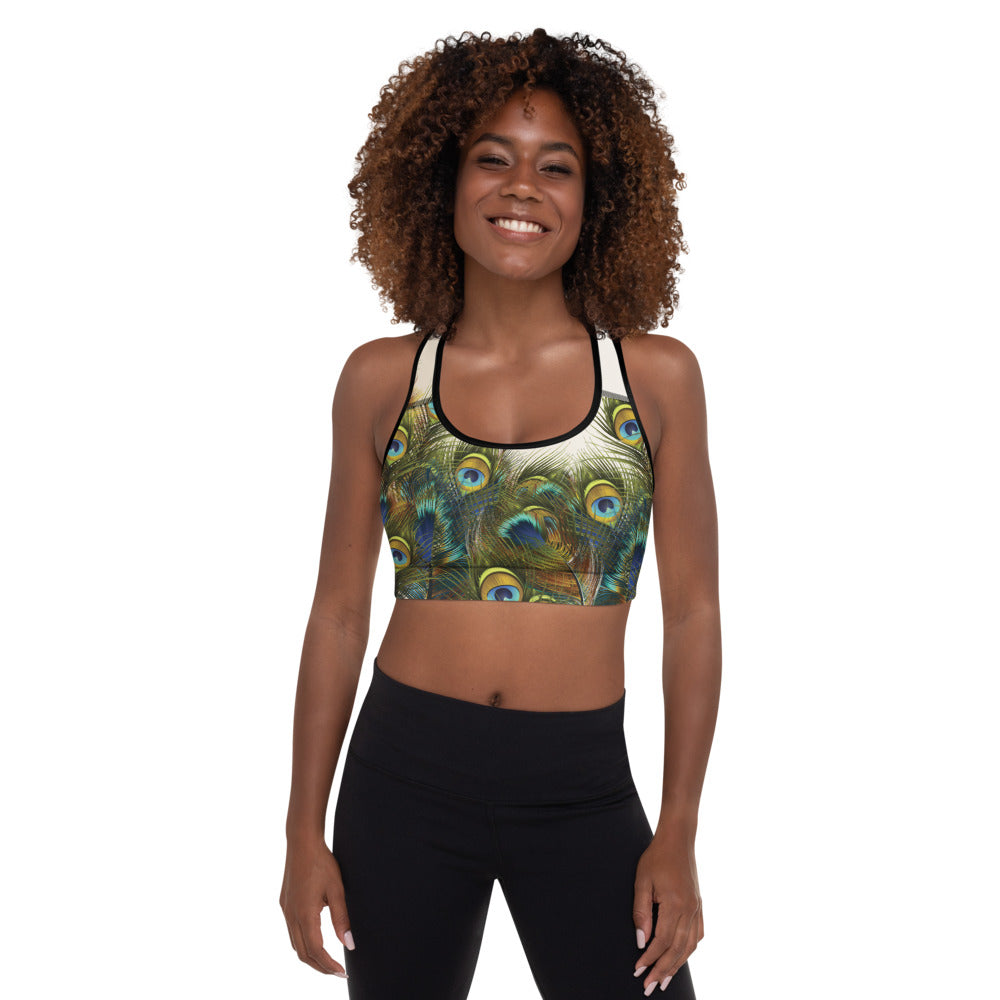 Peacock Feathers - Padded Sports Bra