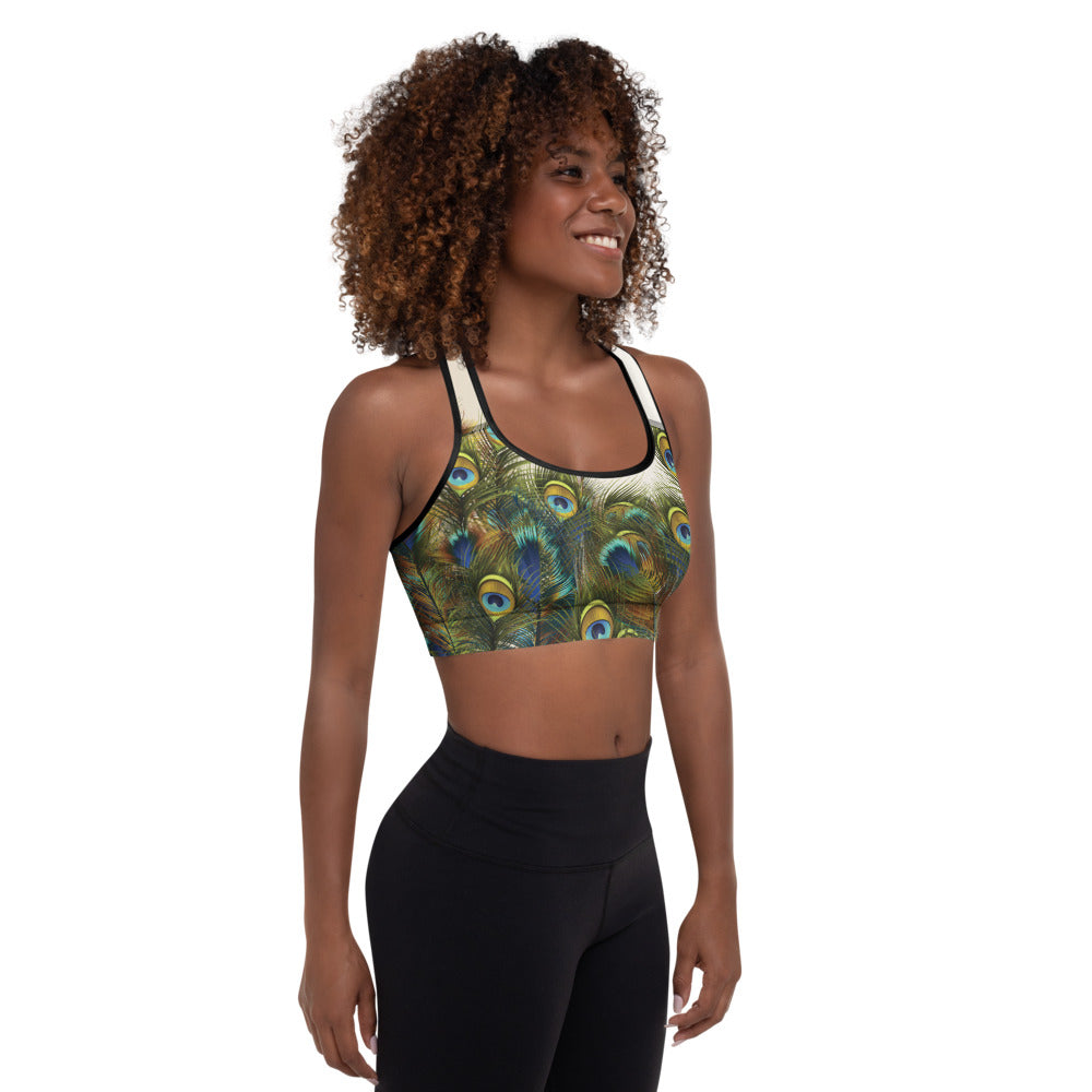 Peacock Feathers - Padded Sports Bra
