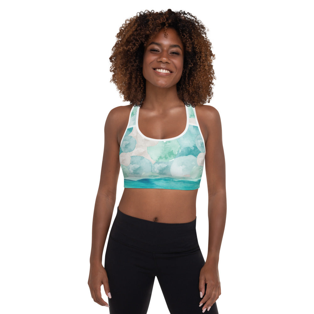 Turquoise Watercolor - Padded Sports Bra