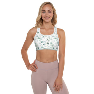 Greens Watercolor Leaves - Padded Sports Bra