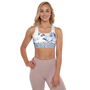 Blue Watercolor Florals - Padded Sports Bra