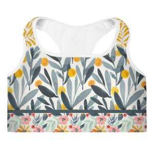 Yellow and Grey Watercolor - Padded Sports Bra