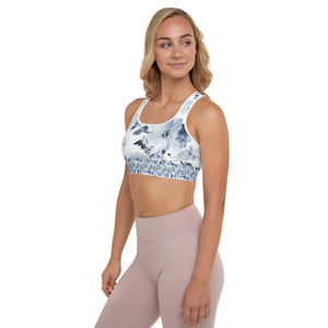 Blue Watercolor Florals - Padded Sports Bra