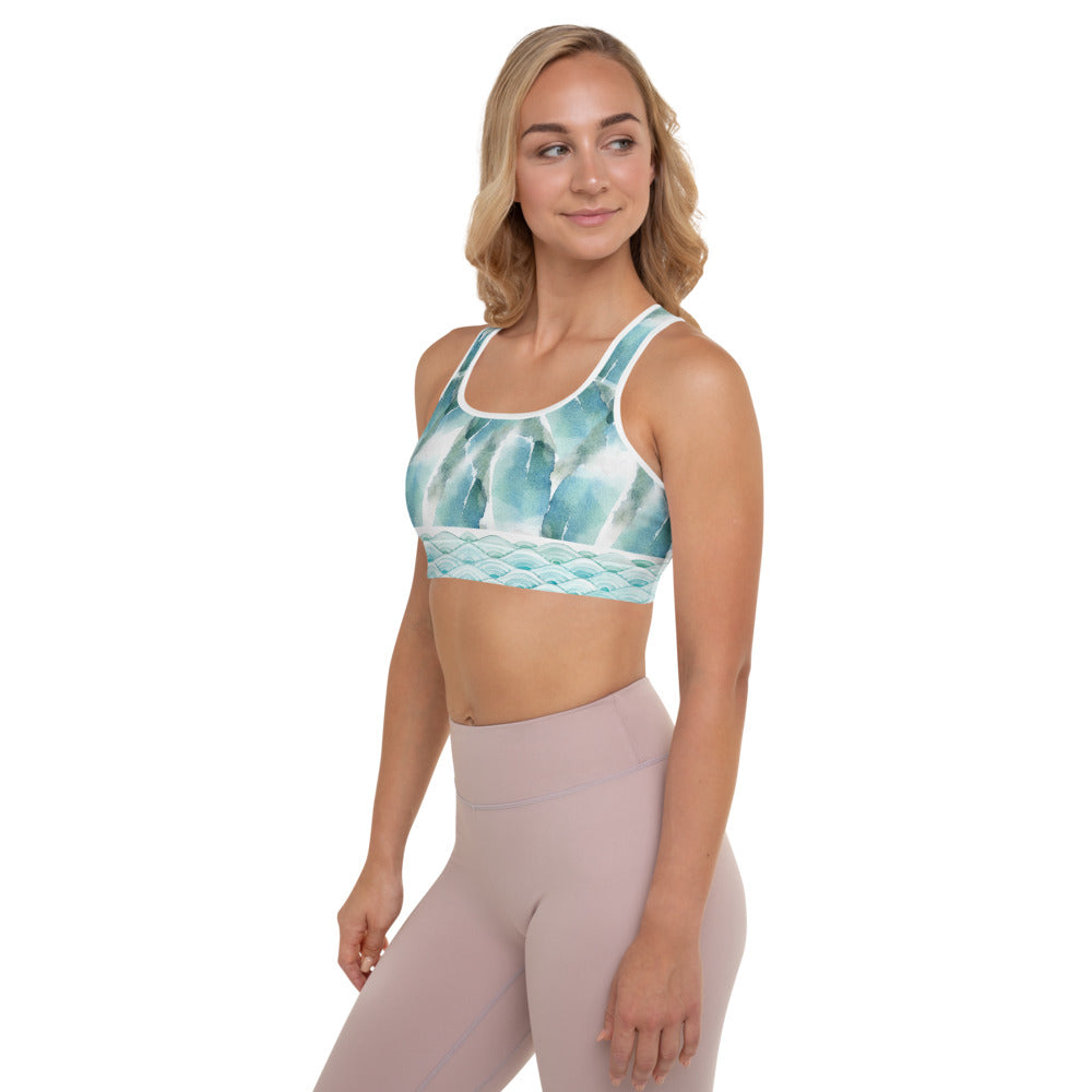 Blue and Green Watercolor Brushstrokes - Padded Sports Bra