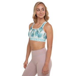 Blue and Green Watercolor Brushstrokes - Padded Sports Bra