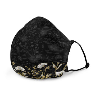 Black Jacquard and Gold Flowers - Premium Face Mask