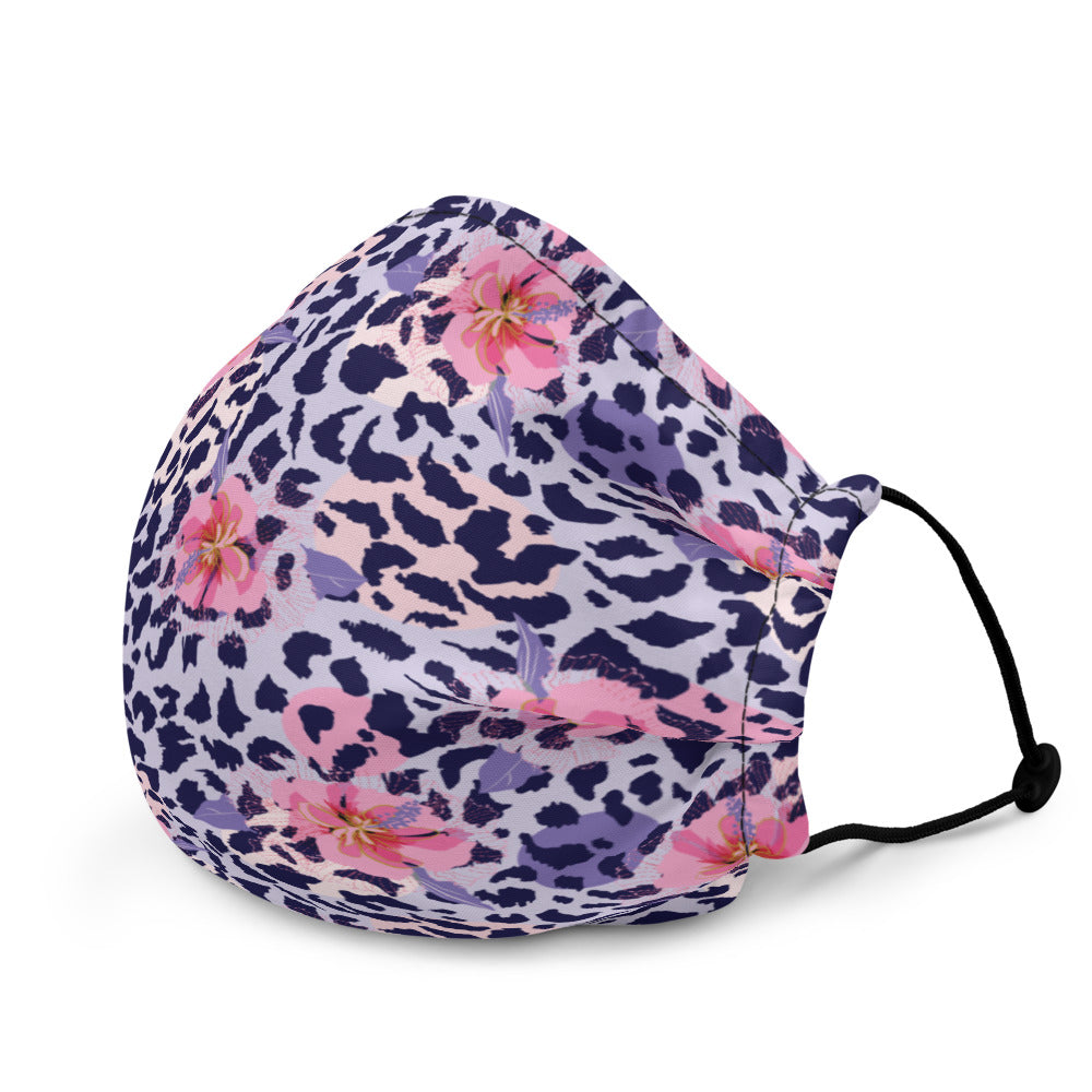 Purple Cheetah and Flowers - Premium Face Mask