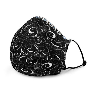 Black and White Swirls with Zebra - Premium Face Mask