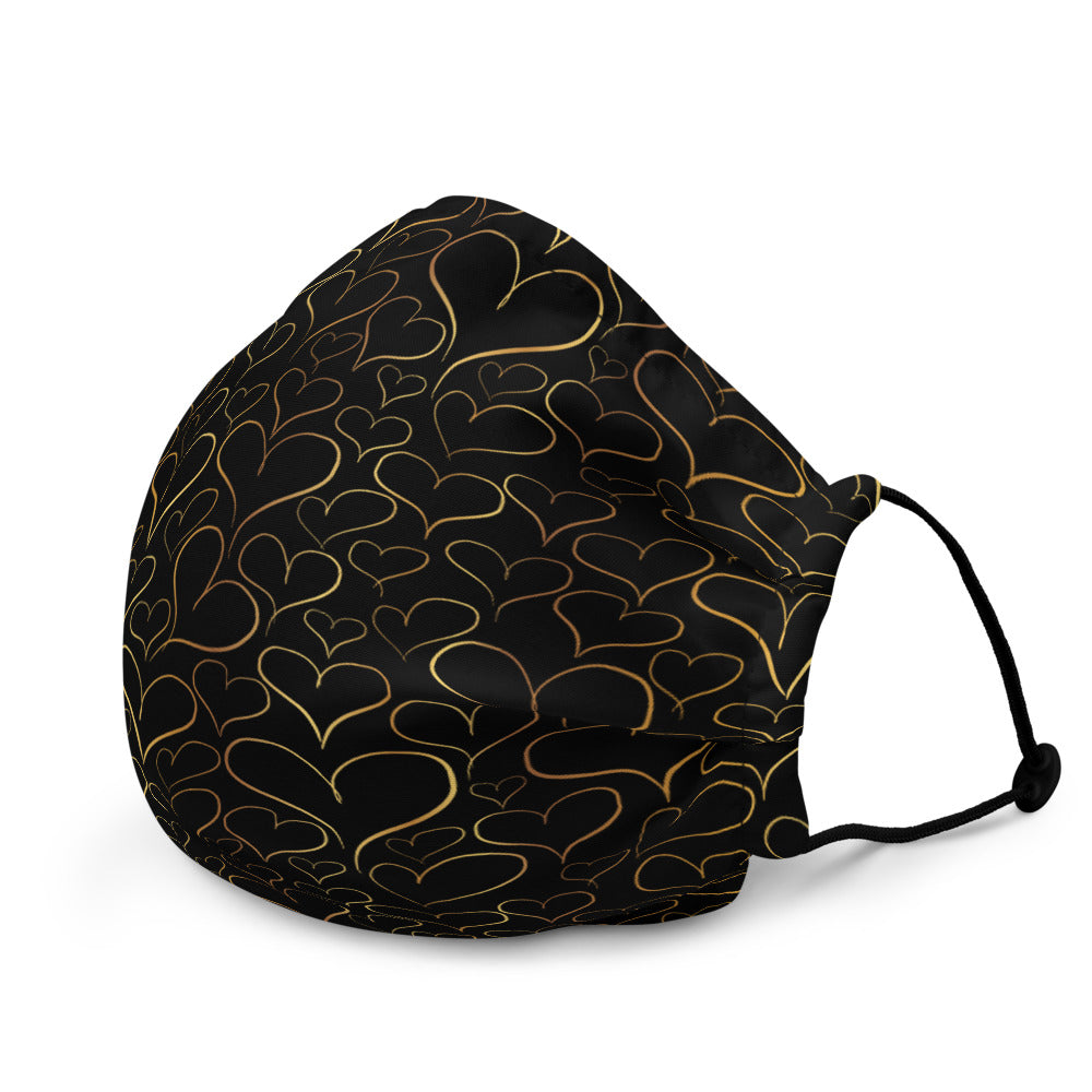 Gold Hearts on Black - Premium Face Mask