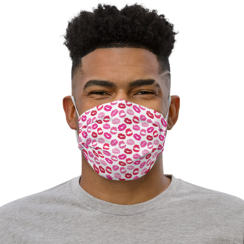 Pink and Red Lipstick Kisses - Premium Face Mask