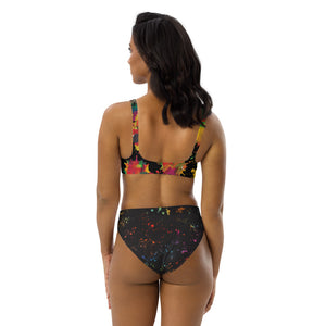 Neon Paint Splotches - Recycled High-waisted Bikini