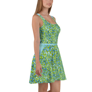 Blue and Green Flowers and Stripes - Skater Dress