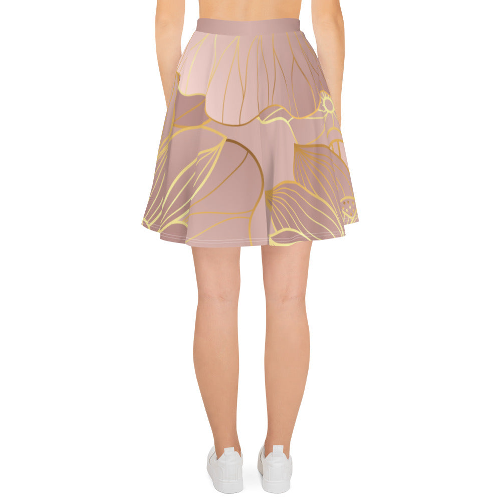 Blush and Gold Lotus Skater Skirt