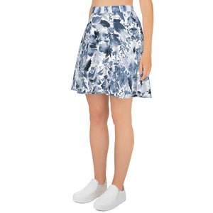 Dark Blue Watercolor Floral - Skater Skirt