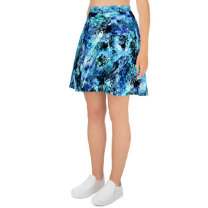 Blue Watercolor Splash - Skater Skirt
