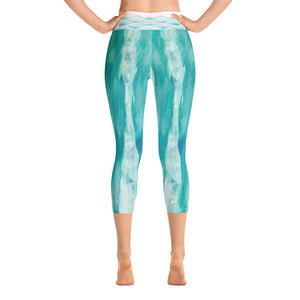Turquoise Watercolor - Yoga Capri Leggings