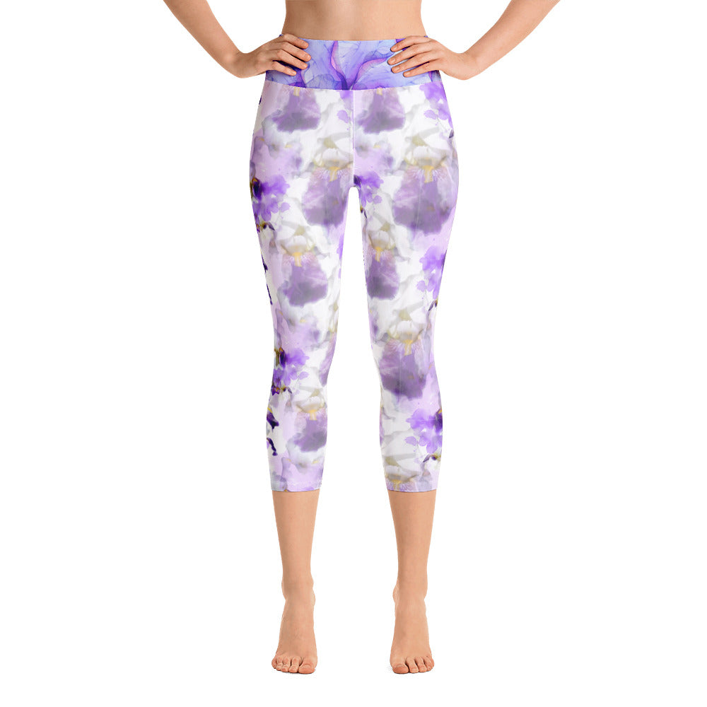 Watercolor Irises - Yoga Capri Leggings