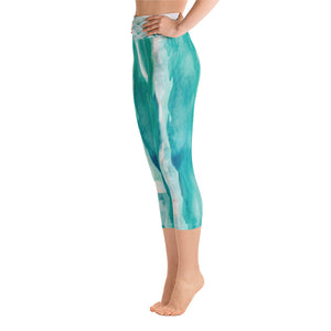 Turquoise Watercolor - Yoga Capri Leggings