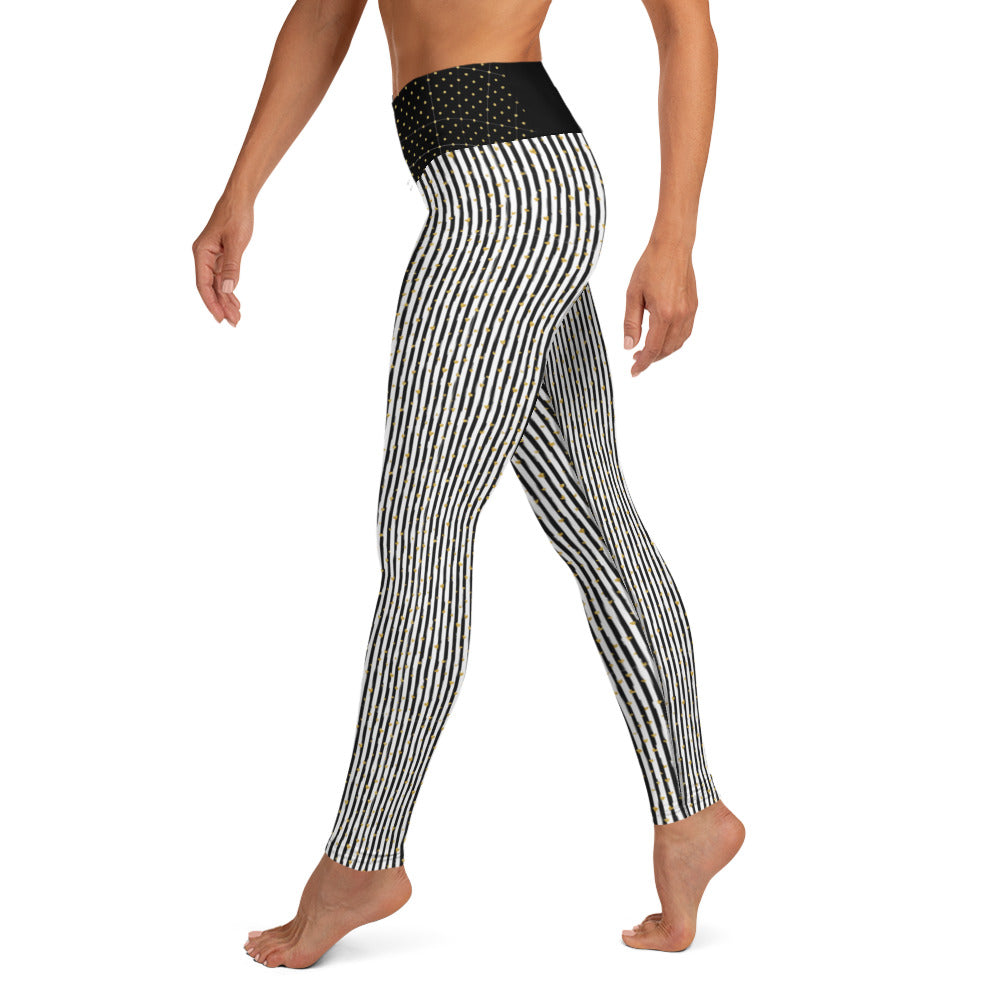 Black Stripes with Gold Hearts - Yoga Leggings