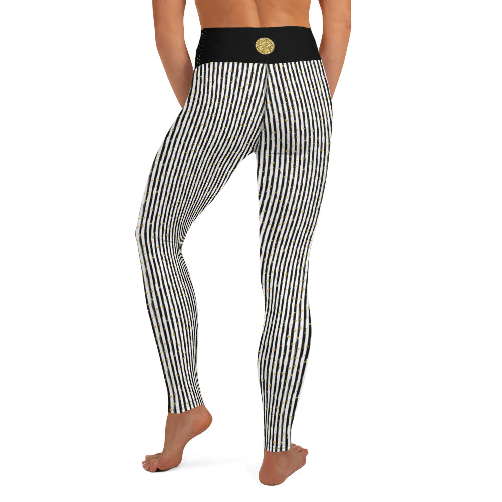 Black Stripes with Gold Hearts - Yoga Leggings