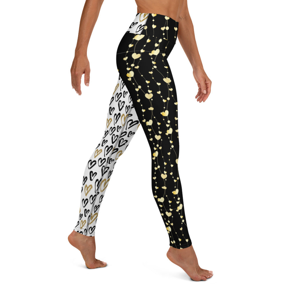 Strings of Black and Gold Hearts - Yoga Leggings