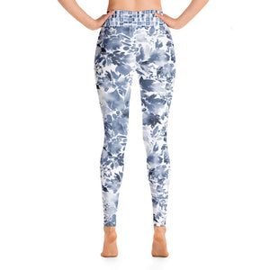 Blue Watercolor Floral - Yoga Leggings