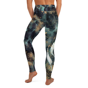 Black, Turquoise and Gold Splatter - Yoga Leggings