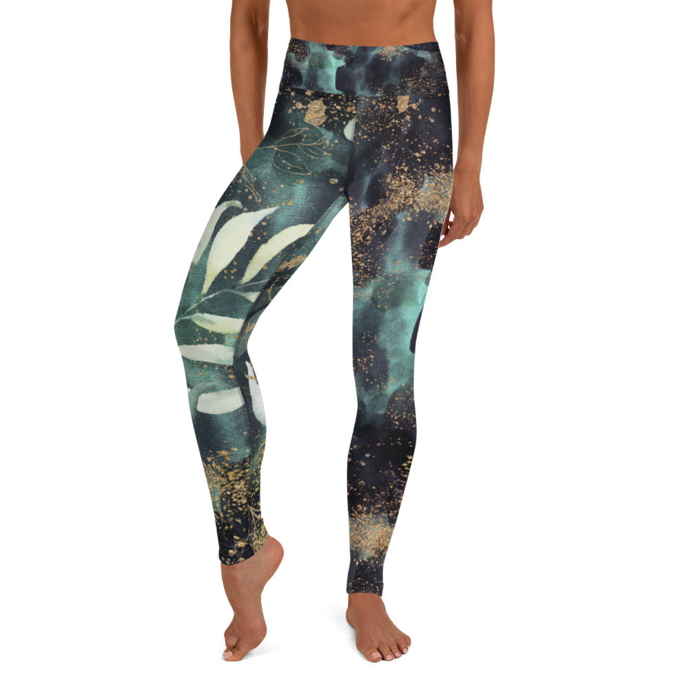 Black, Turquoise and Gold Splatter - Yoga Leggings