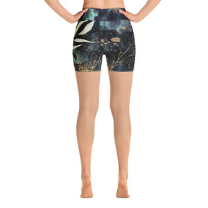 Turquoise, Black and Gold Splatter - Yoga Shorts