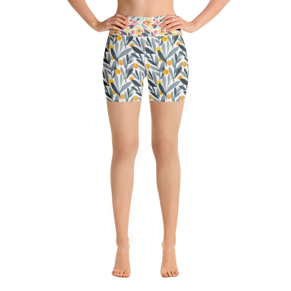 Yellow and Grey Watercolor - Yoga Shorts