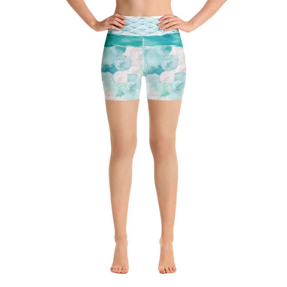 Turquoise Watercolor - Yoga Shorts