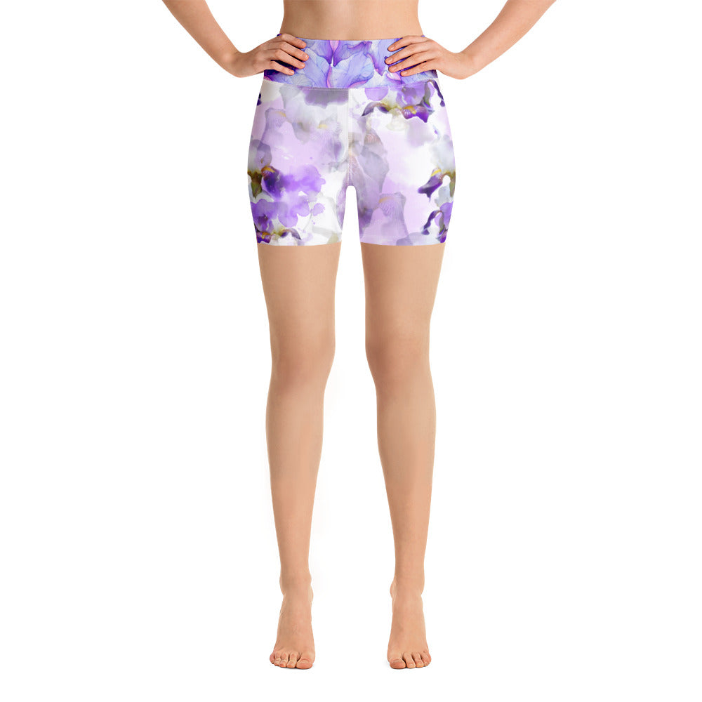 Watercolor Irises - Yoga Shorts