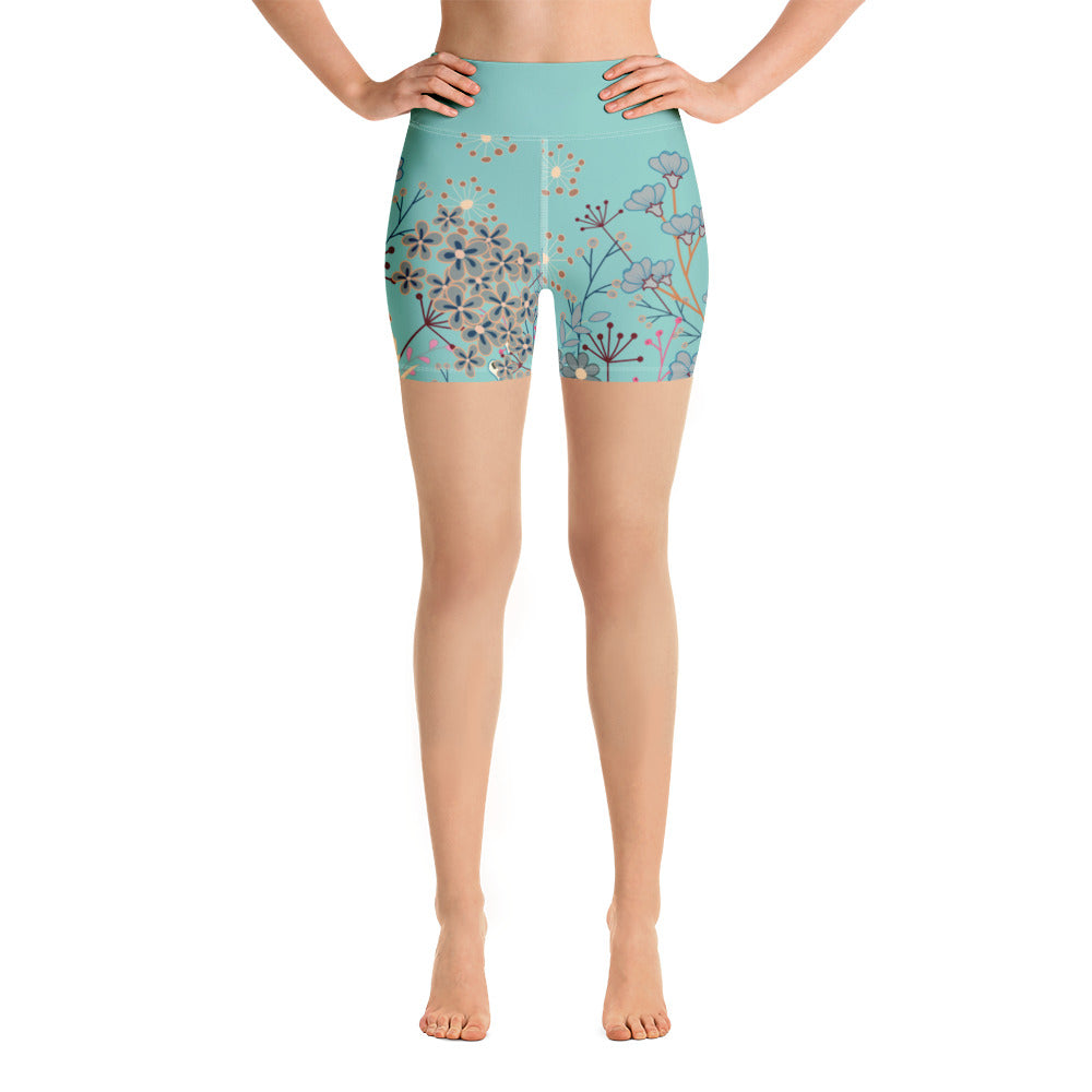 Turquoise Floral - Yoga Shorts