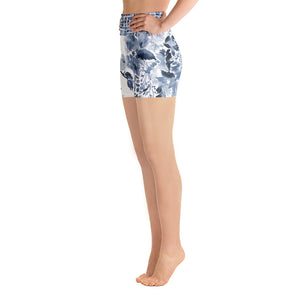 Dark Blue Watercolor Floral - Yoga Shorts
