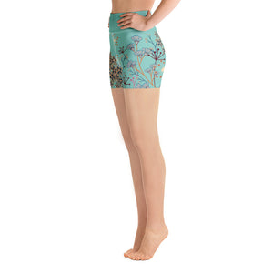 Turquoise Floral - Yoga Shorts