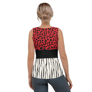 Red Cheetah and Vertical Stripes - Tank Top