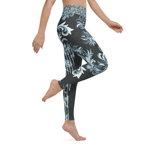 Blue Denim Fleur Asymmetrical - Yoga Leggings