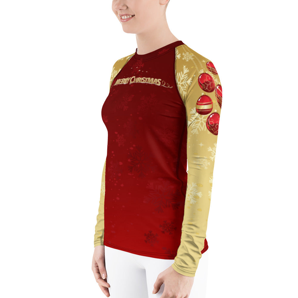 Merry Christmas Gold and Red Balls and Snowflakes - Women's Rash Guard