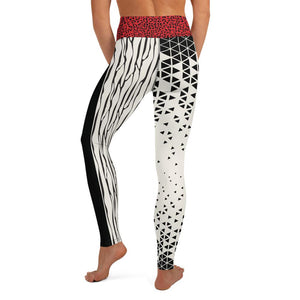 Black and Cream Geo with Red Cheetah Waist - Yoga Leggings