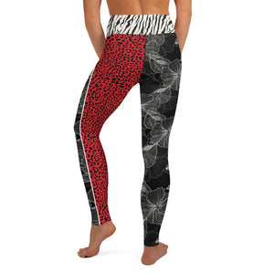 Black Flower Red Cheetah Zebra Waist - Yoga Leggings